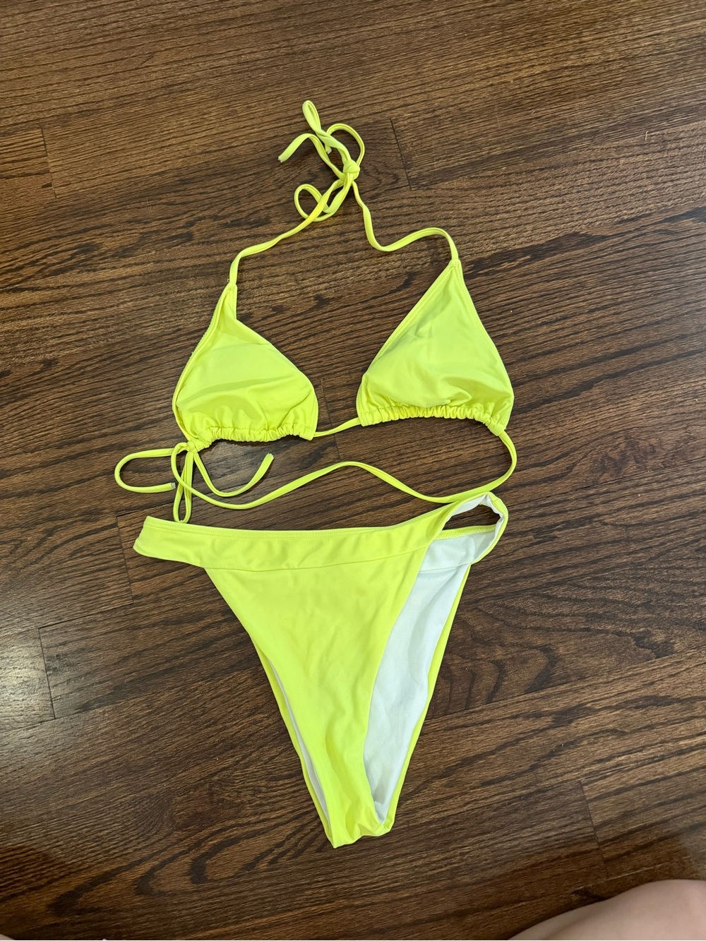 Neon Yellow String Triangle Bikini Set
